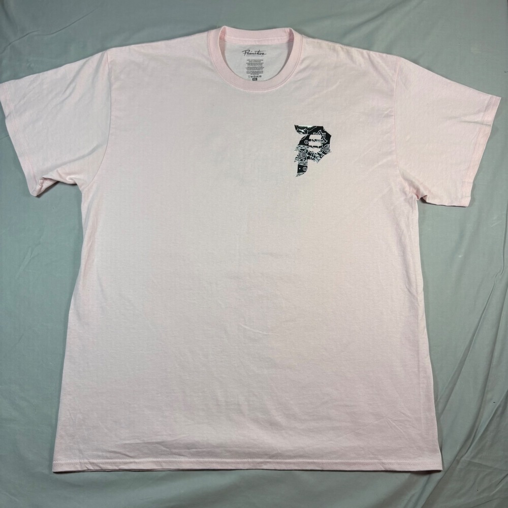Primitive Skateboarding Mens XL Pink Paisley Bandana Logo Graphic T-Shirt Tee